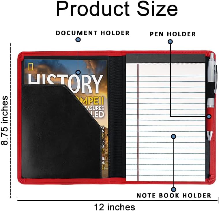 Gorbado Padfolio/Portfolio Binder, Mini Padfolio Portfolio Binder 5 x 8 Legal Writing Pad, A5 Document Organizer Folder for Men Women, Red. - Image 3